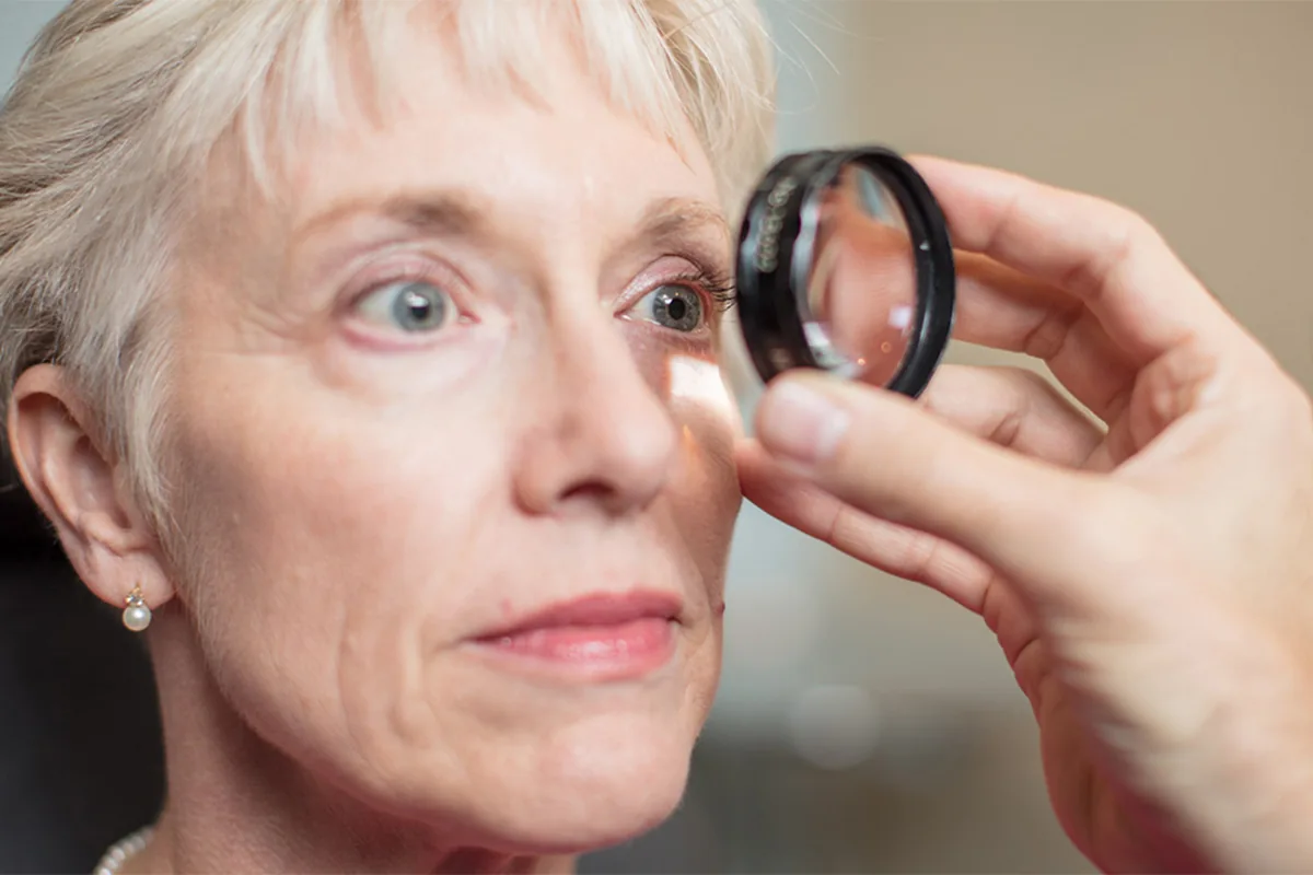 Woman having an eye exam done